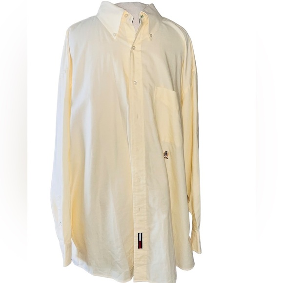 Tommy Hilfiger Button Down Shirt Light Yellow Size 17 1/2 32-33 - Picture 3 of 9